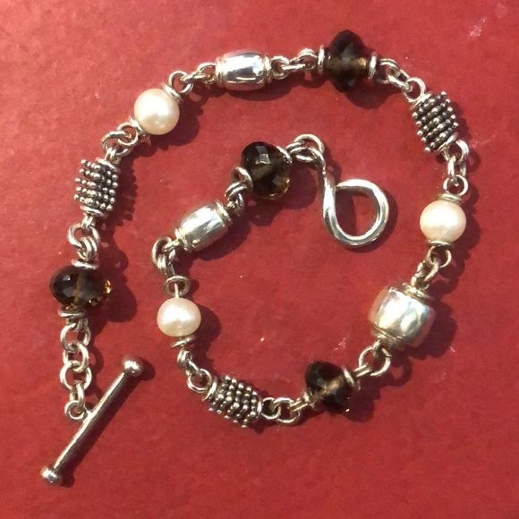 MICHAEL DAWKINS Starry Night Sterling Silver Smokey Quartz Pearl Toggle Bracelet - Picture 4 of 16
